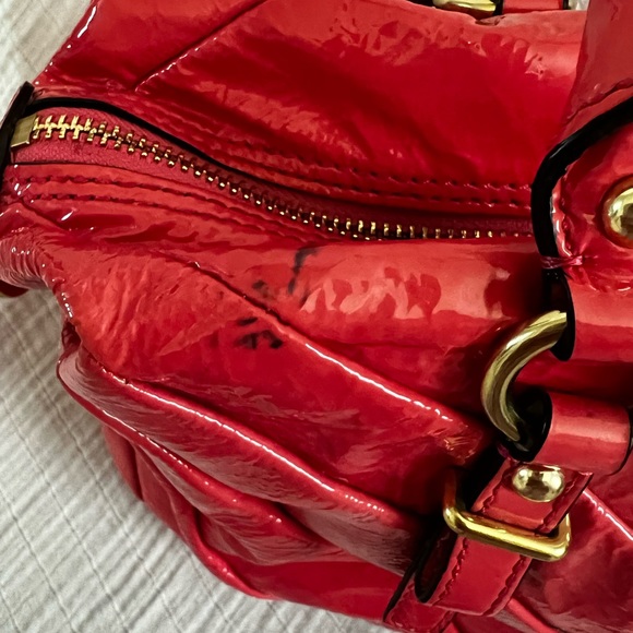 COACH 💓Bright Pink💗 Colored Patent Leather Ruched Handbag/Crossbody - Picture 4 of 6